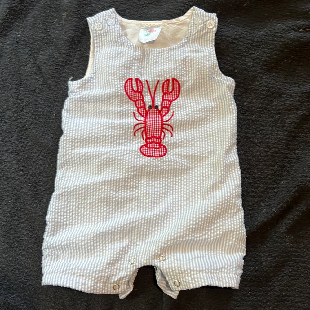 Baby Seersucker One-Piece Romper with Red Lobster